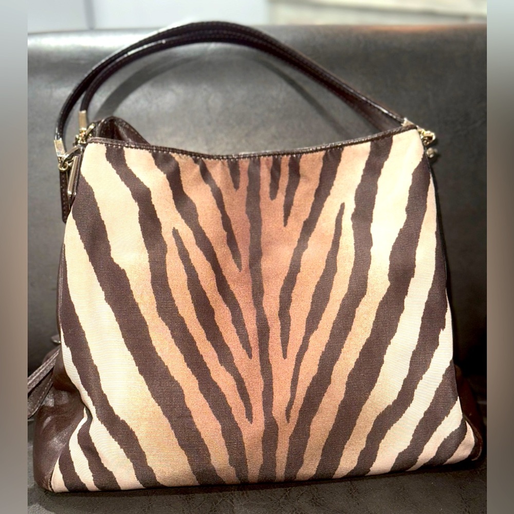 Coach Brown and Tan Hobo Bag with Zebra Print - Picture 4 of 14